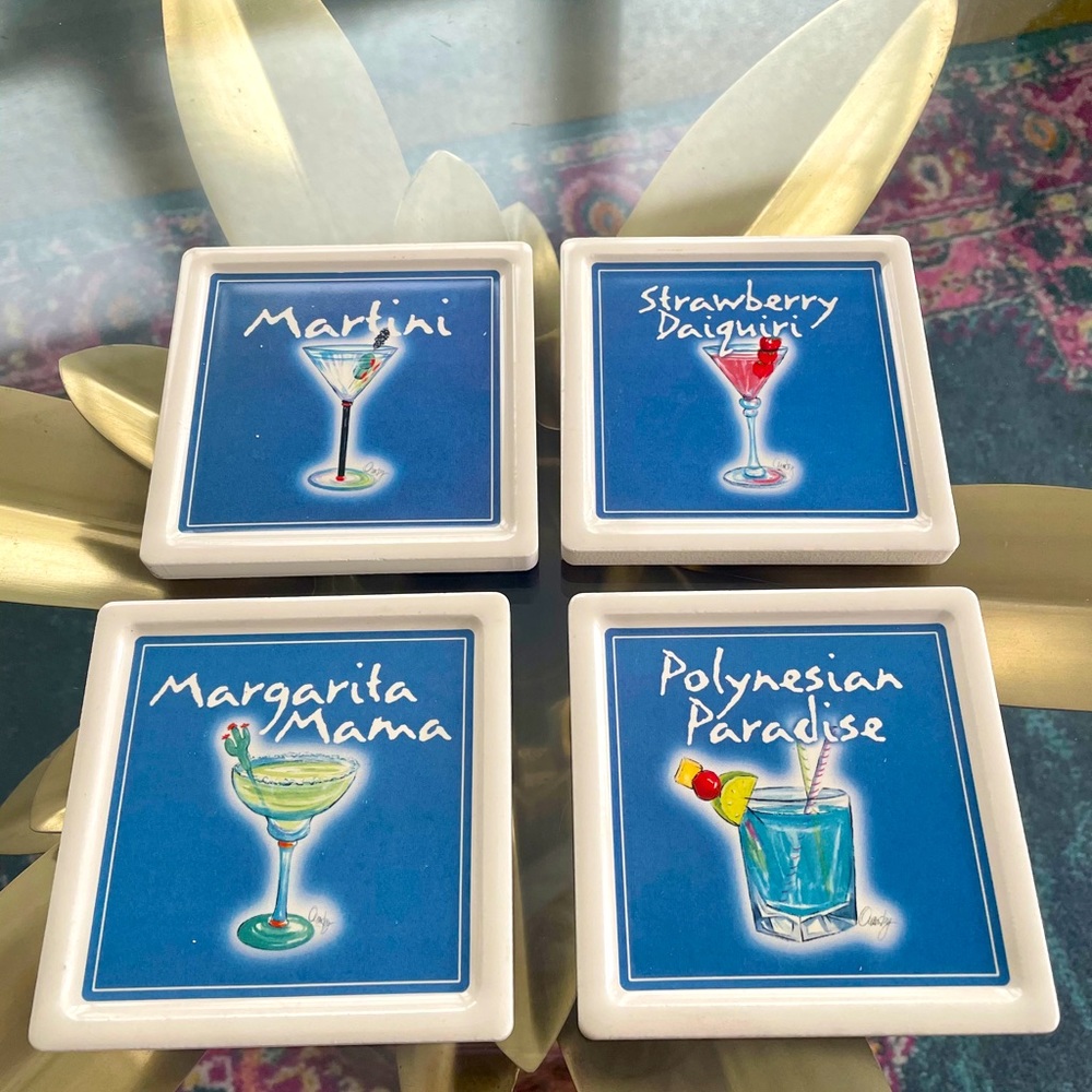 High Quality NWT Cocktail Theme Ceramic Coasters